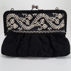 Vera Bradley Black Embroidered Quilted Evening Bag